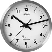 Radio Controlled Wall Clock 20cm Silent Easy Read Silver Modern Home Office