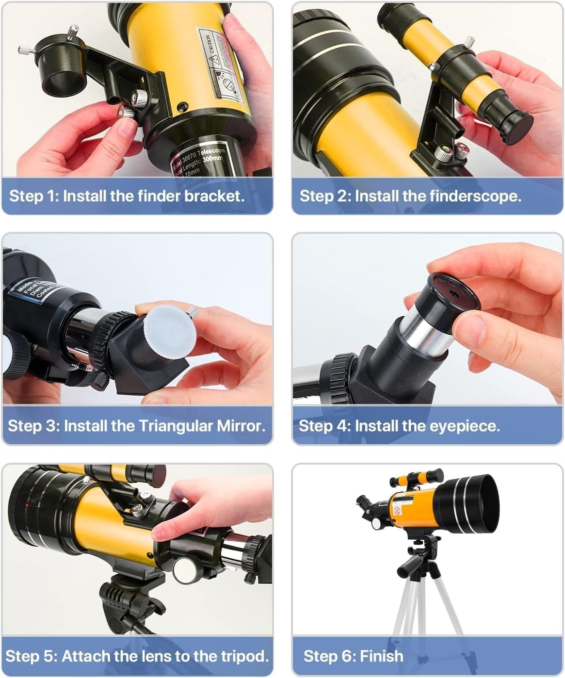 70mm Space Telescope 150x Magnification Kids Beginner Scope Tripod Yellow
