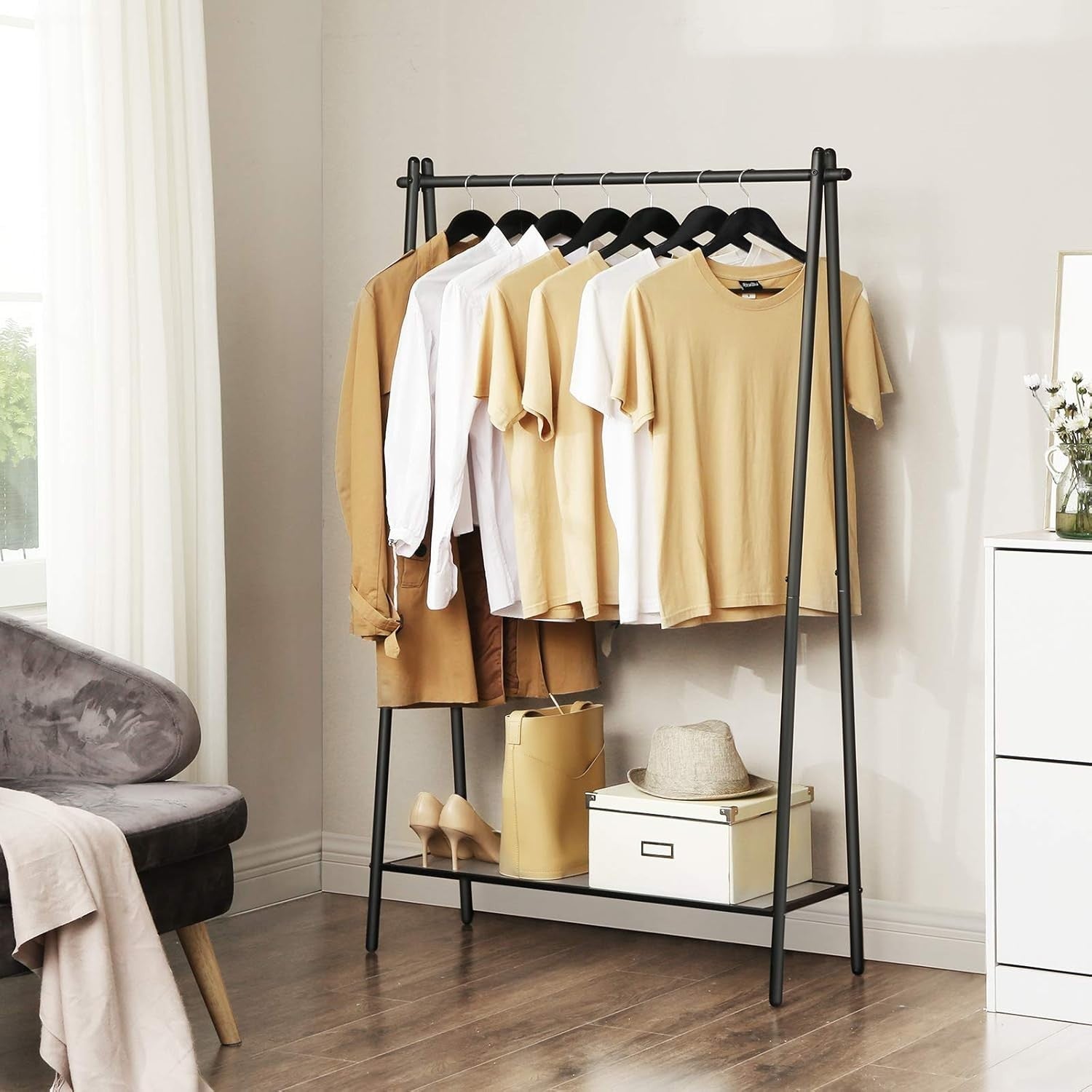 Heavy Duty Clothes Rail with Shelf – Matte Black 153cm