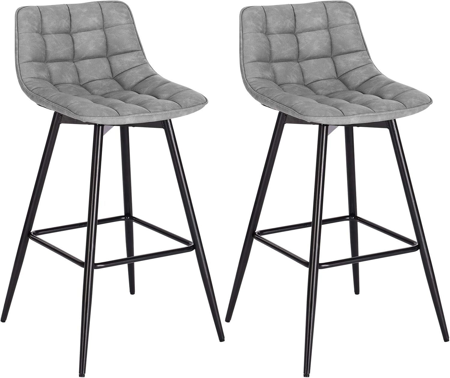 Grey Faux Leather Bar Stools Set of 2 Ergonomic Kitchen & Counter Seats
