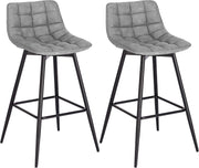 Grey Faux Leather Bar Stools Set of 2 Ergonomic Kitchen & Counter Seats