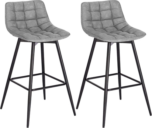 Grey Faux Leather Bar Stools Set of 2 Ergonomic Kitchen & Counter Seats