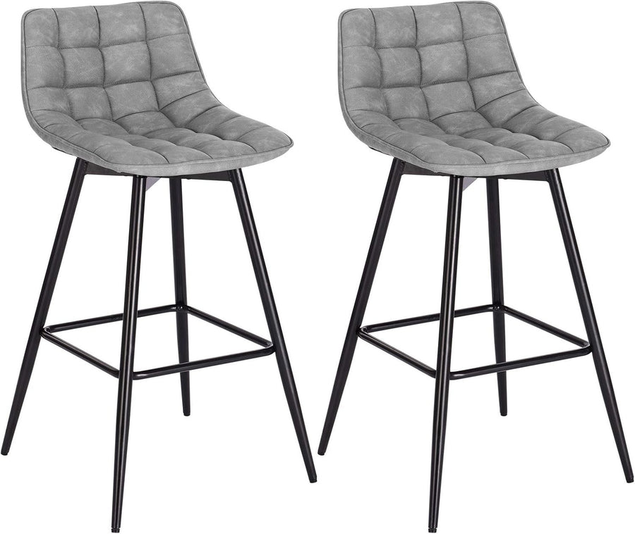 Grey Faux Leather Bar Stools Set of 2 Ergonomic Kitchen & Counter Seats