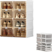Stackable Shoe Storage Cabinet 2x4 Layer Magnetic Door Foldable Brown
