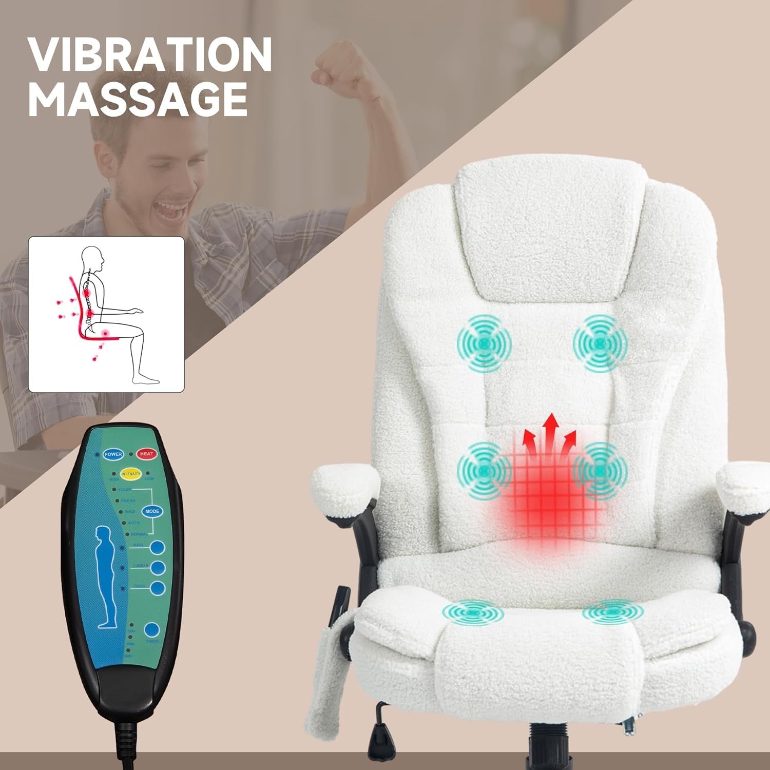 Ergonomic Office Chair Heated 6-Point Massage Boucle Fabric