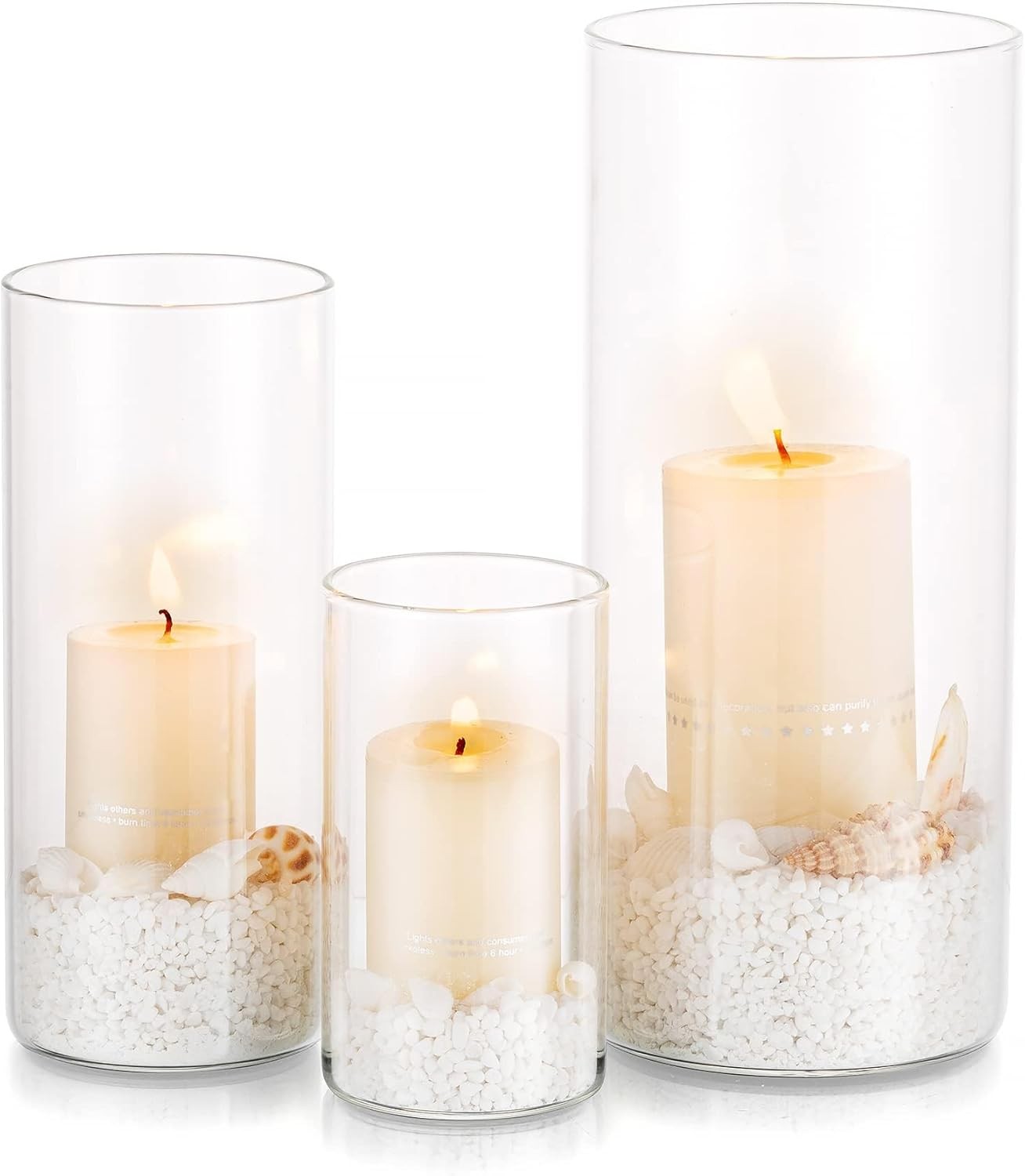 Glass Hurricane Candle Holders Set of 3 Clear Cylinder Wedding Table Decor