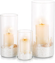Glass Hurricane Candle Holders Set of 3 Clear Cylinder Wedding Table Decor