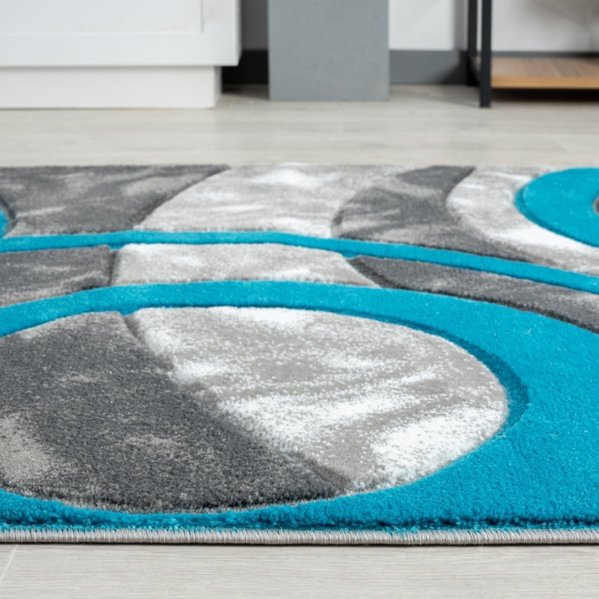 Teal Grey Circle Door Mat 50x80cm Soft Non Shed Indoor Kitchen Hallway Rug