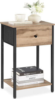 Tall Oak Bedside Table with Drawer & Shelf, Modern 24-Inch Nightstand Storage
