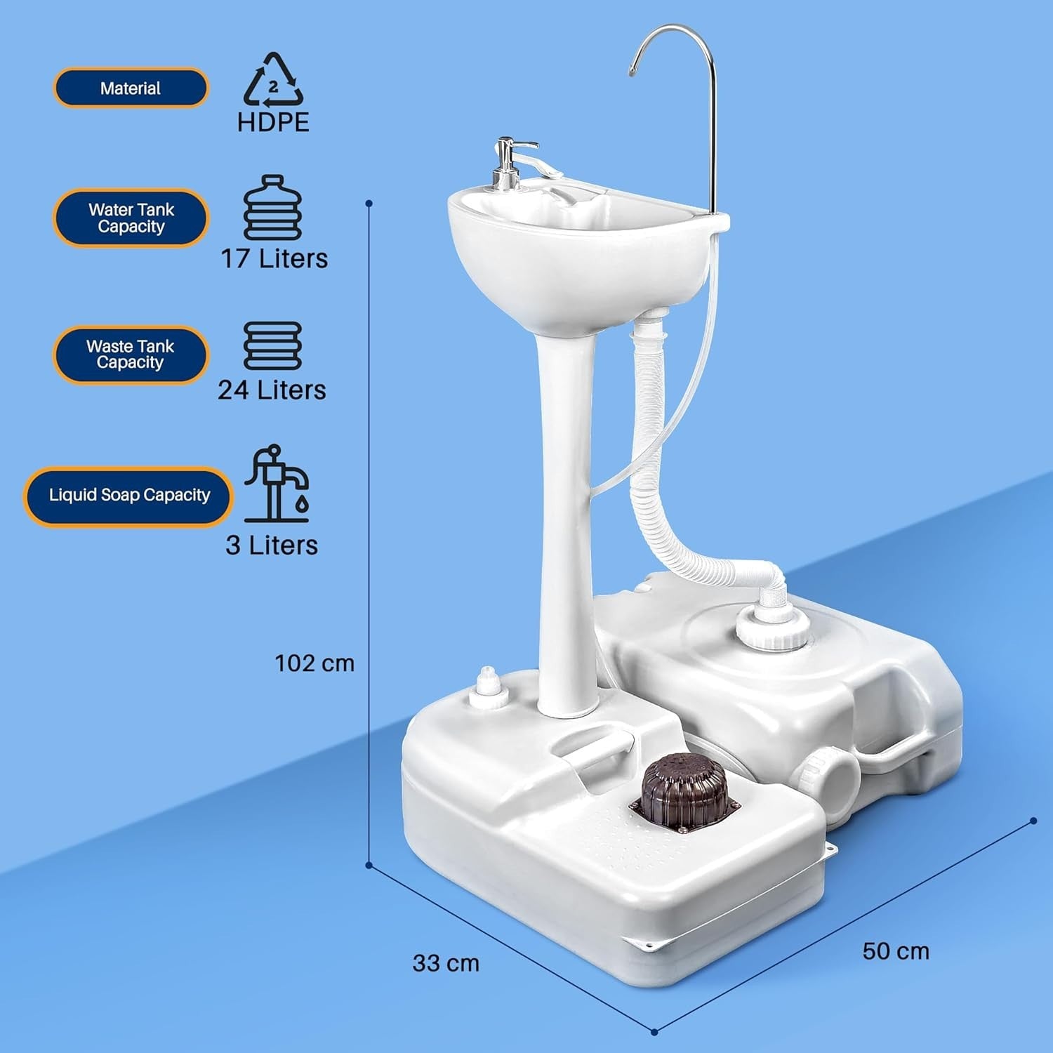Portable Camping Sink w/ Tap, Waste Tank, Foot Pump & Soap Dispenser
