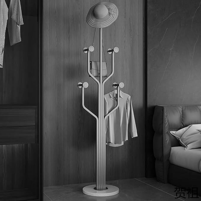 Modern White Metal Coat Rack Stand | Marble Base Freestanding Hall Tree 175cm