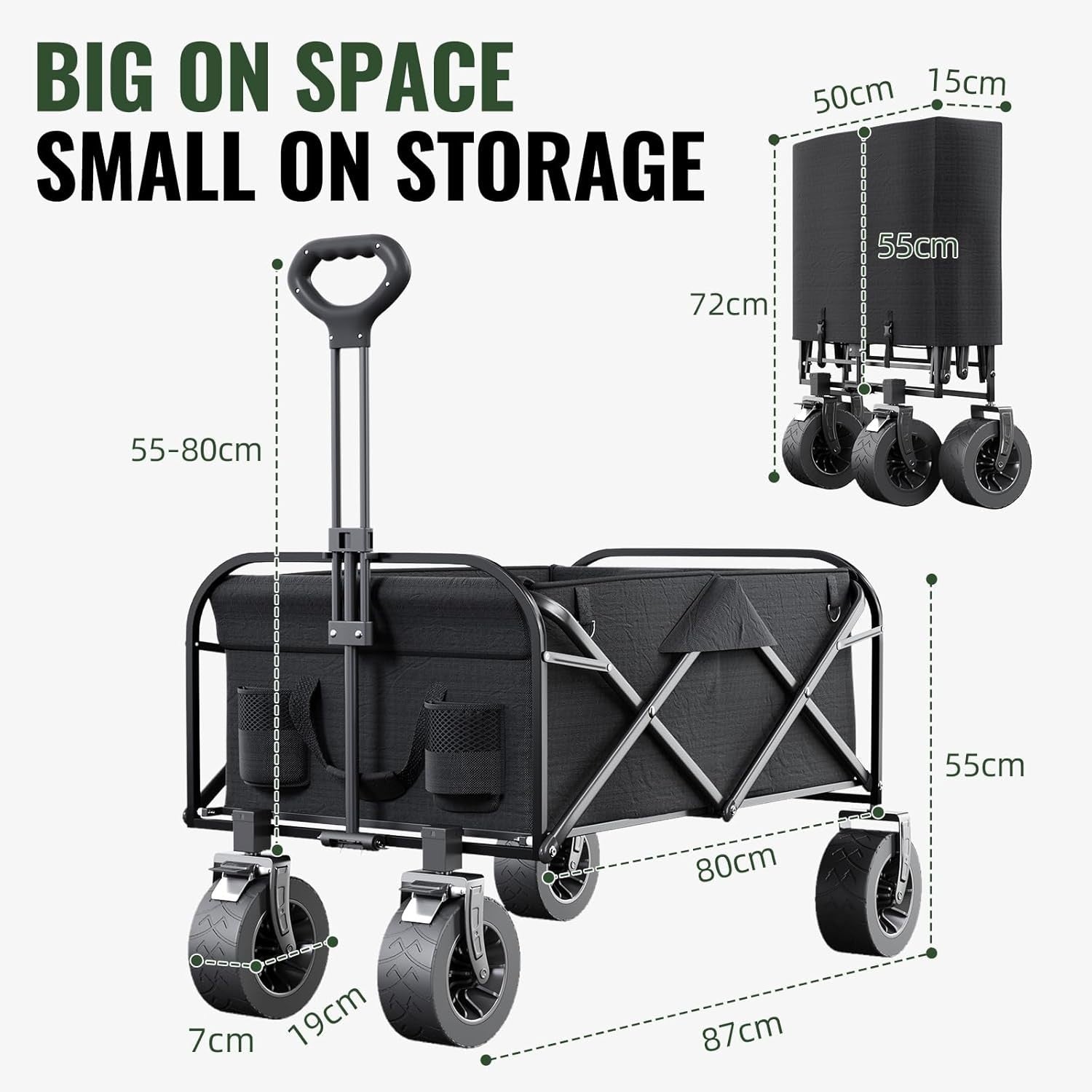 Heavy Duty 150L Festival Trolley 250KG Folding Wagon with All-Terrain Wheels