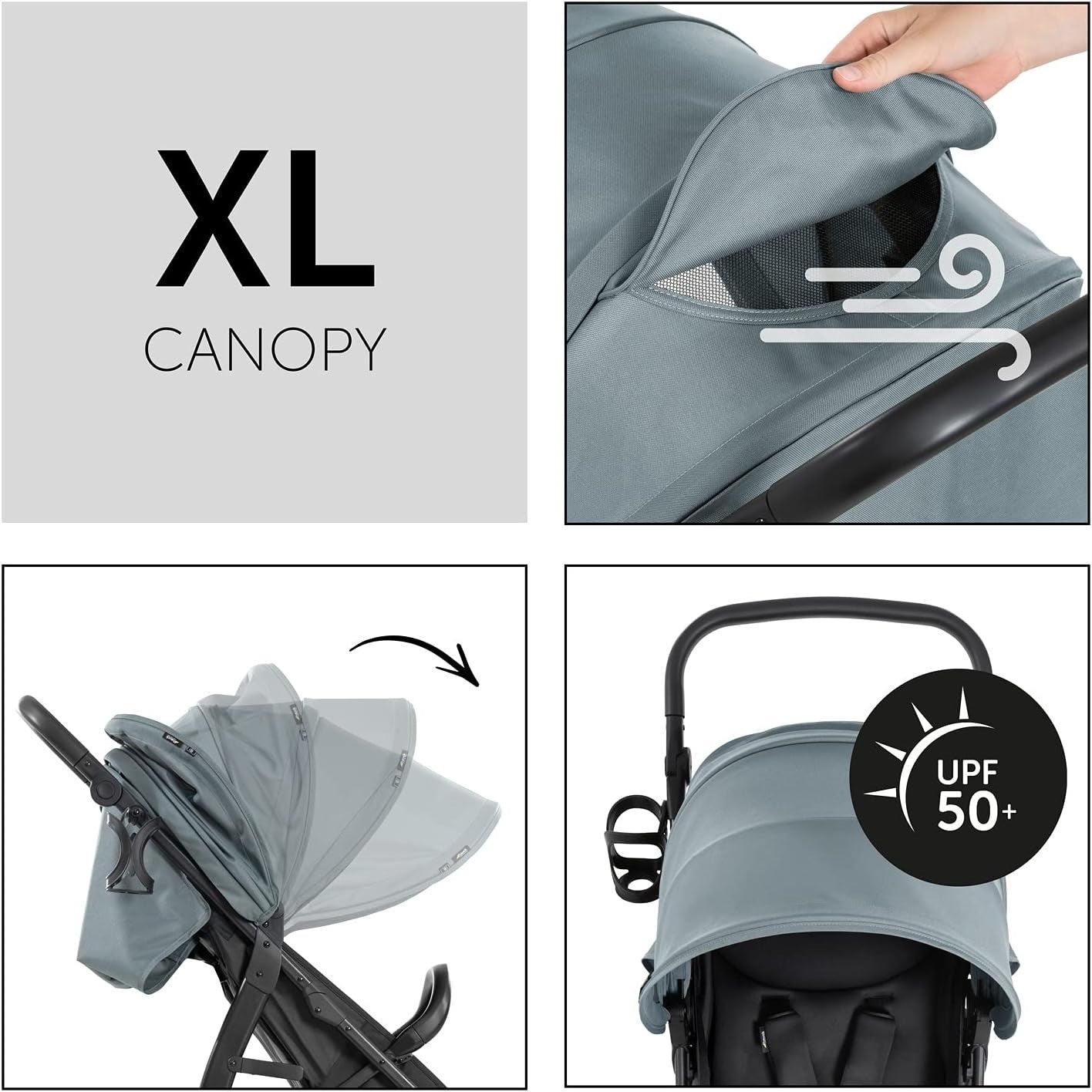 Compact Baby Pushchair One Hand Fold Reclining UPF50+ Buggy 22kg