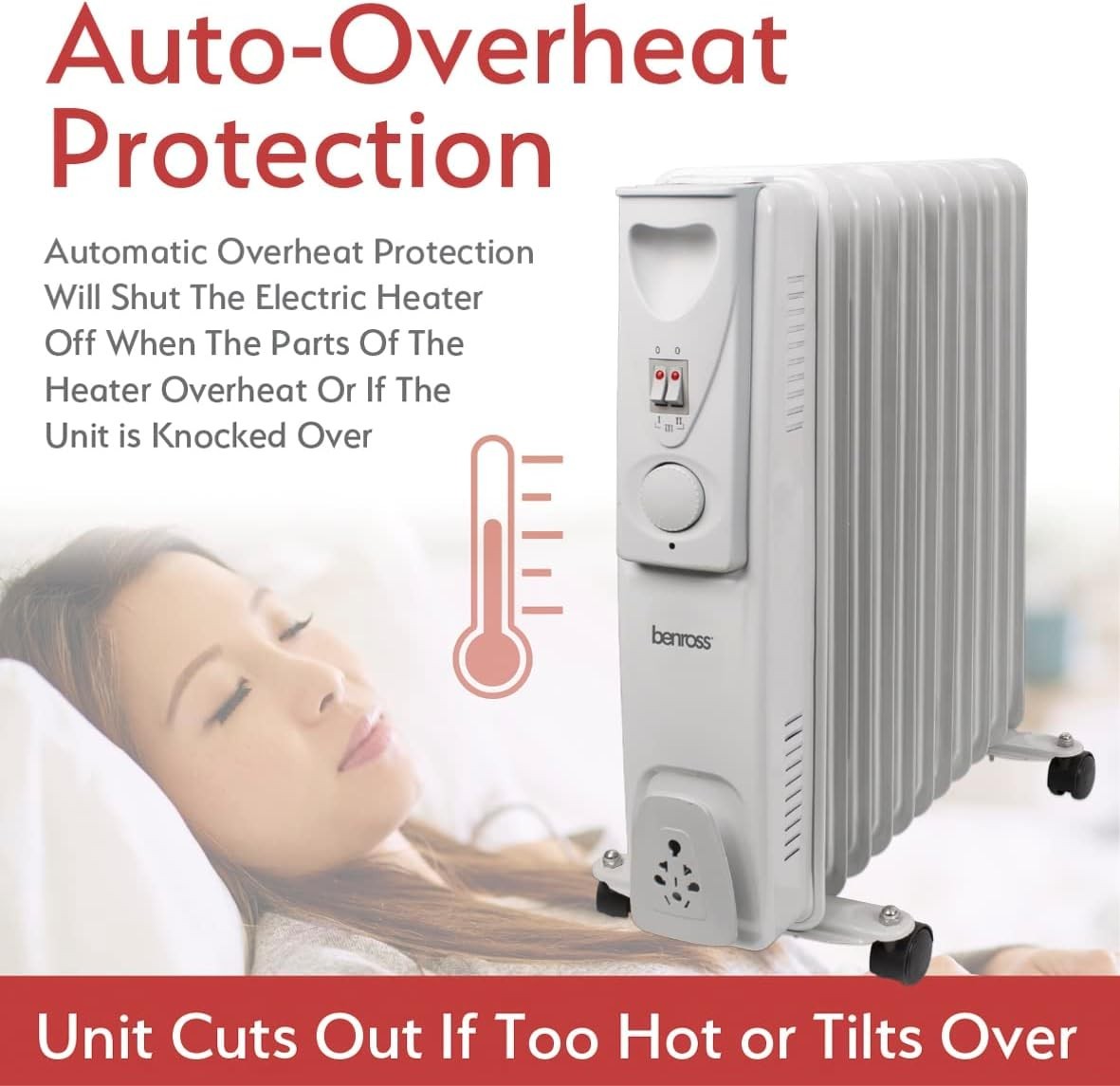Portable 11-Fin Oil Filled Radiator 2500W Adjustable Thermostat White