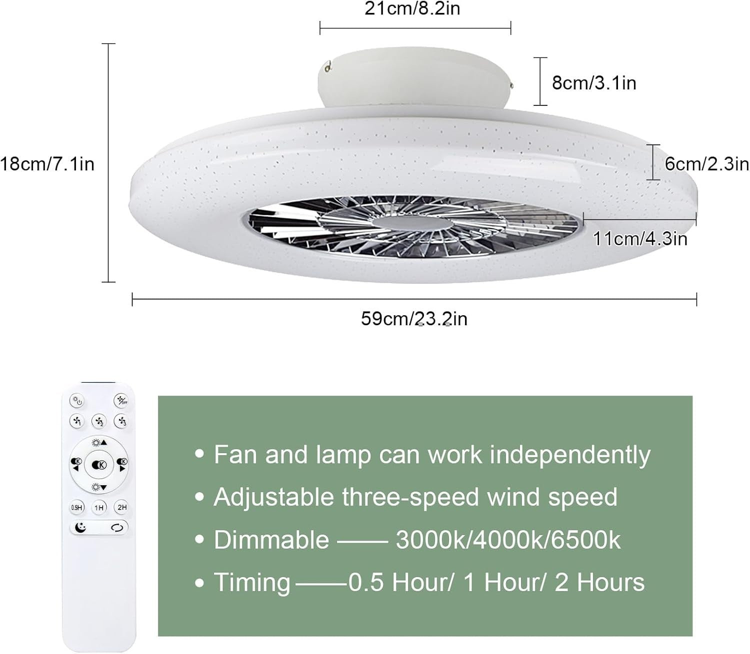 PADMA 60CM Ceiling Fan with LED Light, Dimmable, Reversible, Remote