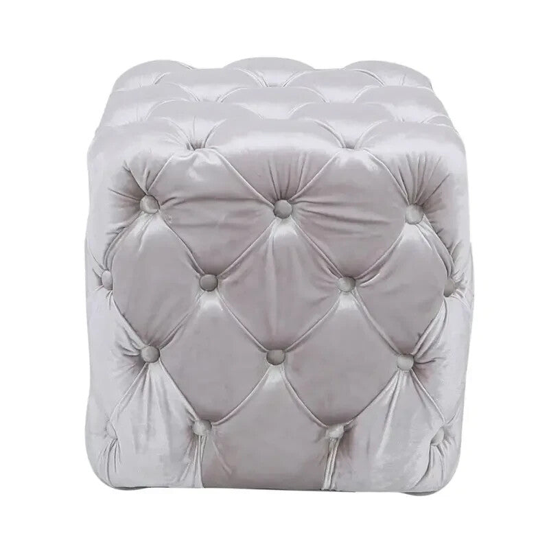 Pink Velvet Tufted Ottoman Footstool Buttoned Pouffe Seat for Bedroom