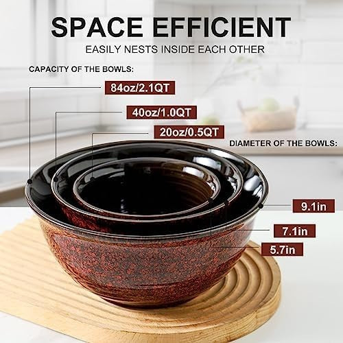 Red Ceramic Mixing Bowls Set of 3 – Microwave, Oven & Dishwasher Safe