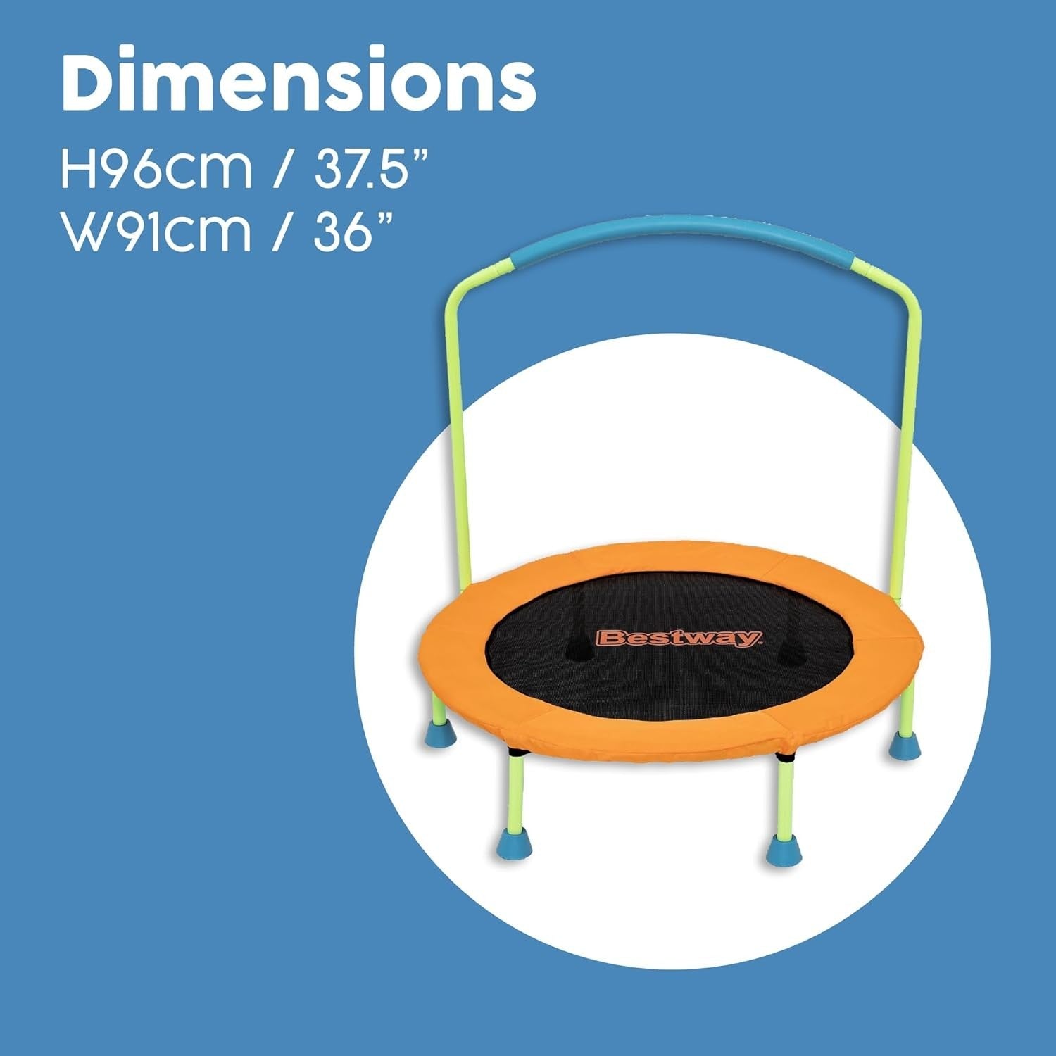 Kids Mini Trampoline 3ft Indoor Bounce with Handlebar Toddler Fitness Play