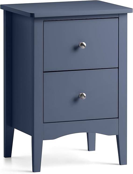 Navy 2 Drawer Bedside Table Modern MDF Nightstand | Smooth Glide Storage Unit