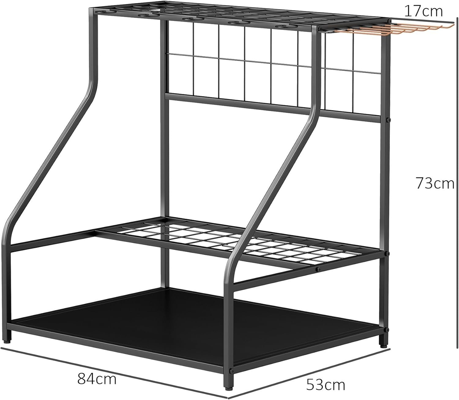 3-Tier Garden Tool Rack 11 Hooks Corner Shed Organizer Black Metal