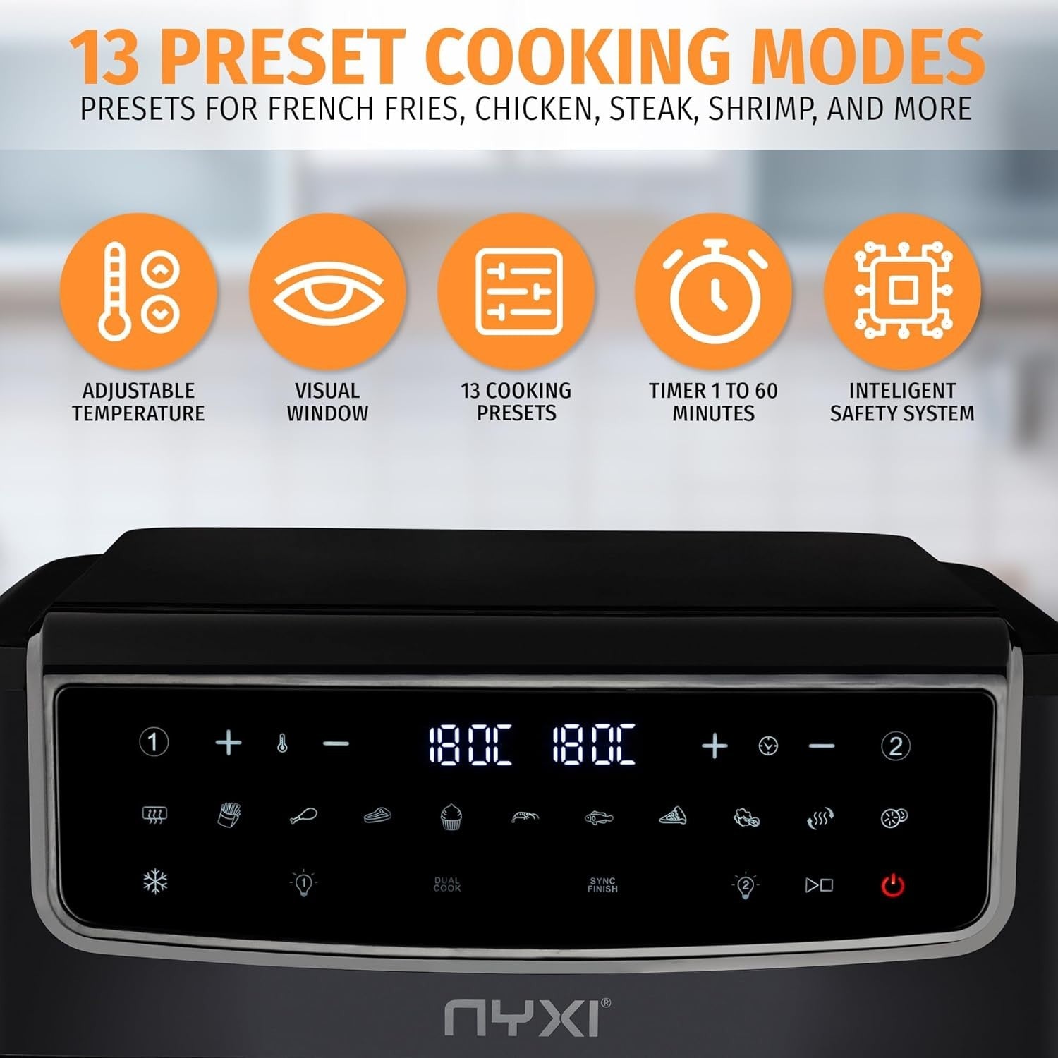 Dual Basket Air Fryer 9L 2600W Viewing Window 13 Modes Touch LED 40-200C