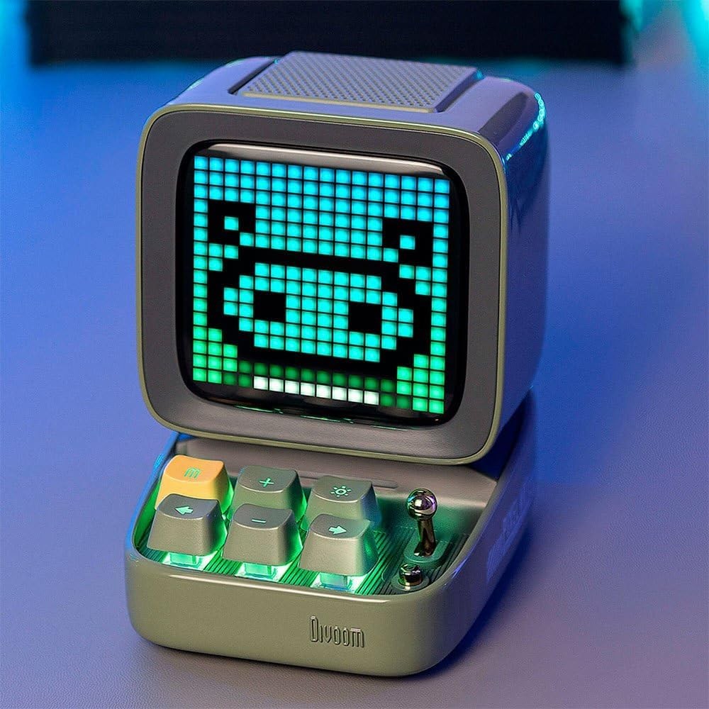Bluetooth Pixel Art Speaker Alarm Clock LED Display 10W Green Retro Cube