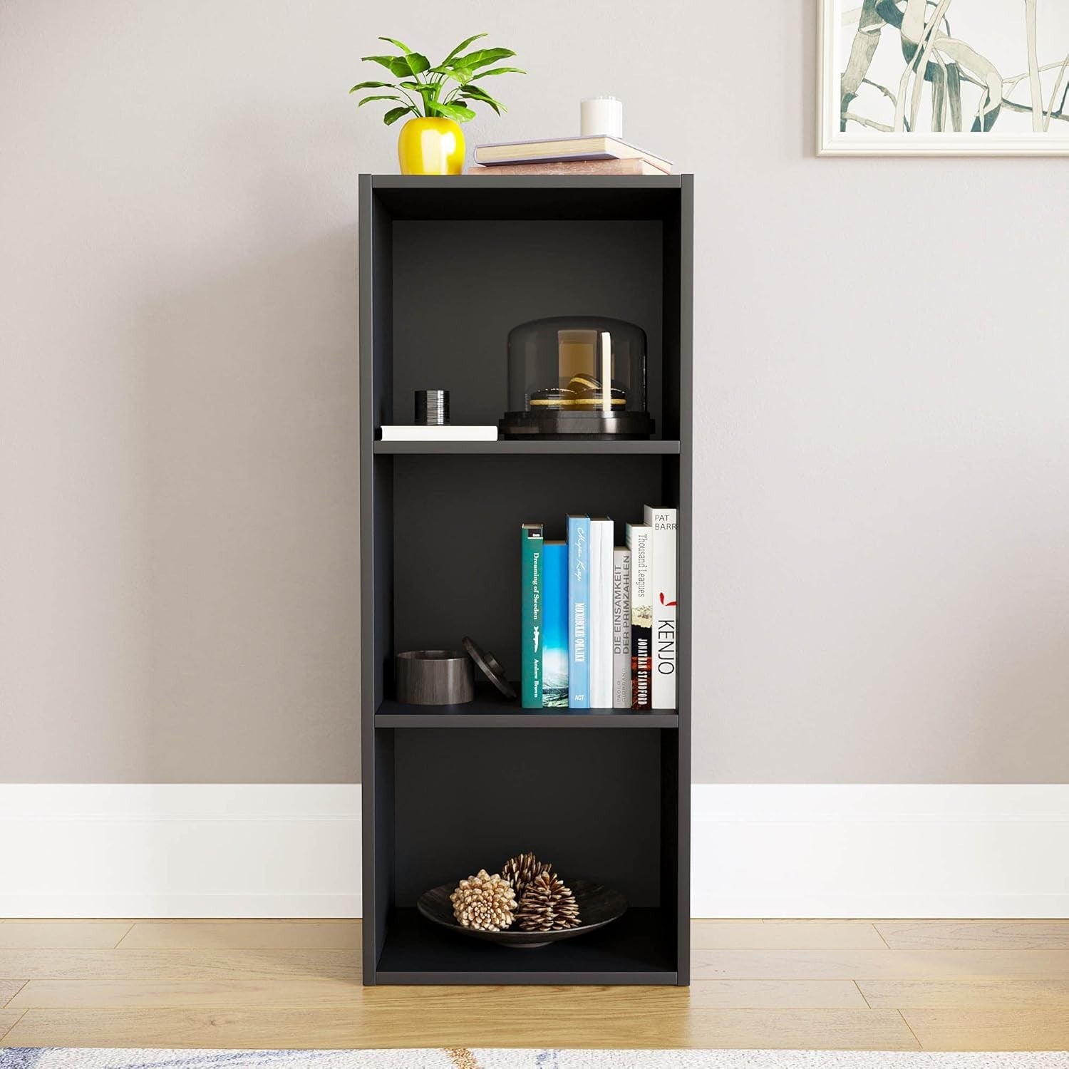 3 Tier Black Wooden Cube Bookcase Small Storage Shelf for Living Room Office