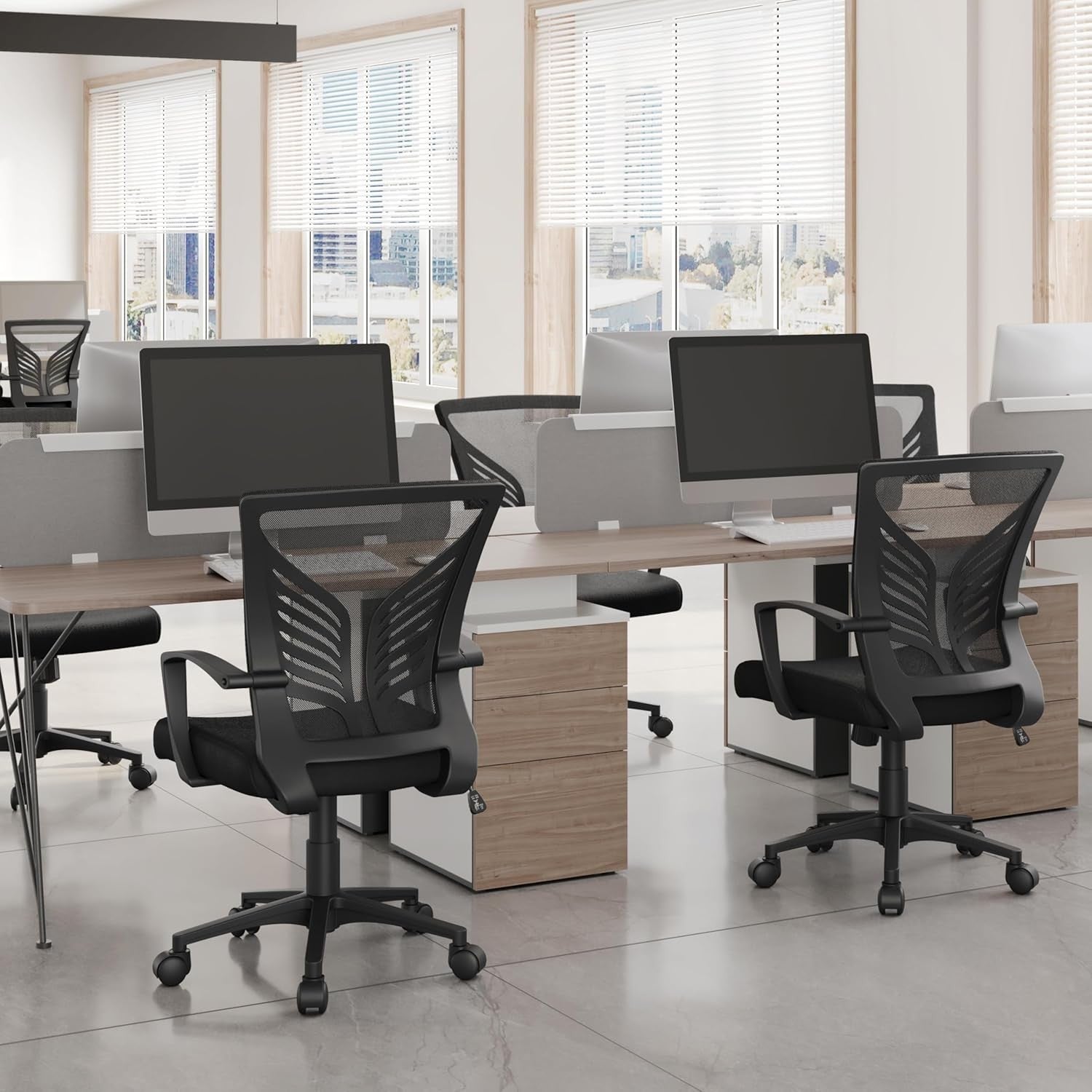 2x Ergonomic Mesh Office Chair Mid Back Swivel Adjustable Lumbar