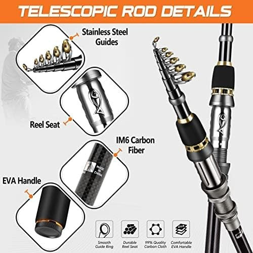 Telescopic Fishing Rod Reel Combo 2 Pack 2.7M Carbon Spinning Kit Case