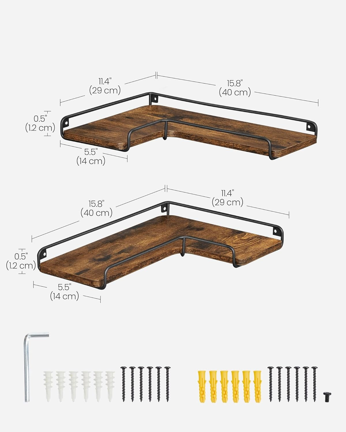 Rustic L-Shaped Floating Corner Shelves Set of 2 Wall Mounted Storage Rack