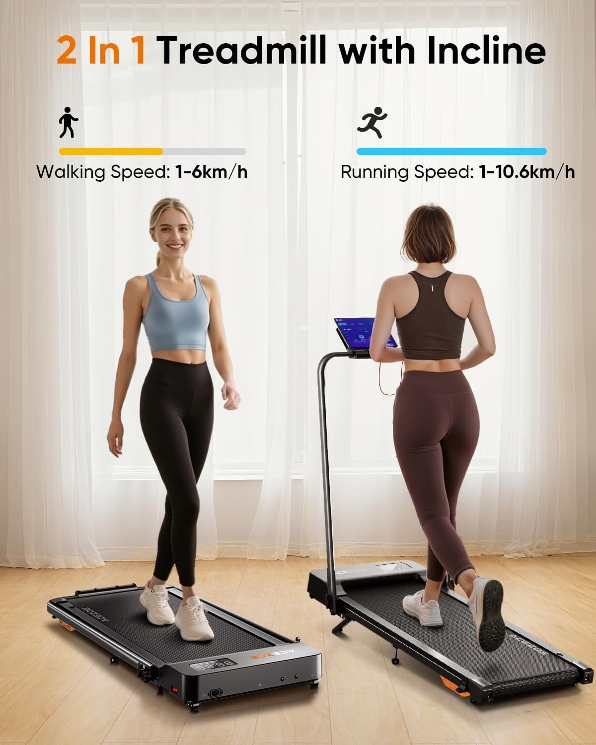 Folding Treadmill Walking Pad 10% Incline Under Desk Remote App 135kg
