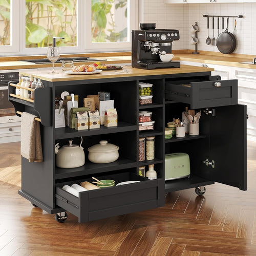 Rolling Kitchen Island Trolley with Drawers & Shelves | Mobile Prep Unit