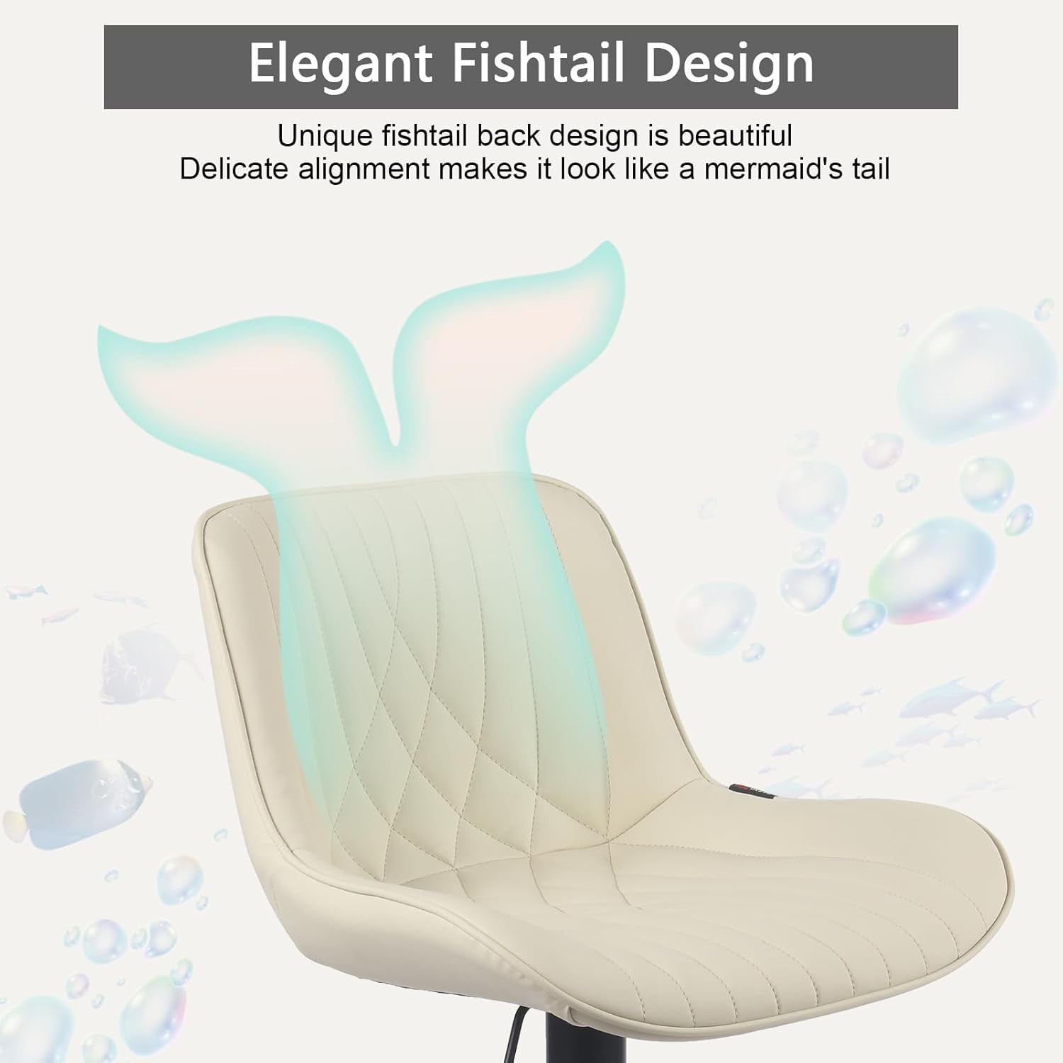 Beige Bar Stool PU Leather Swivel Height Adjustable Kitchen Chair