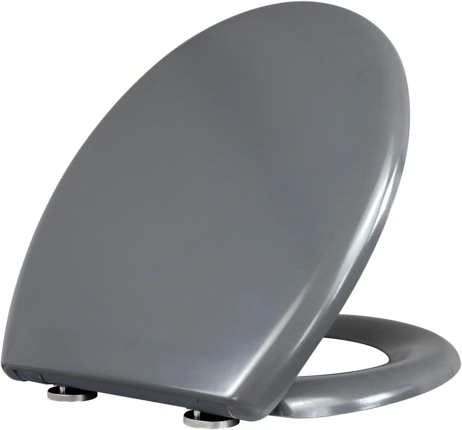 Grey Duroplast Toilet Seat Soft Close Quick Release Top Fix 45x37cm