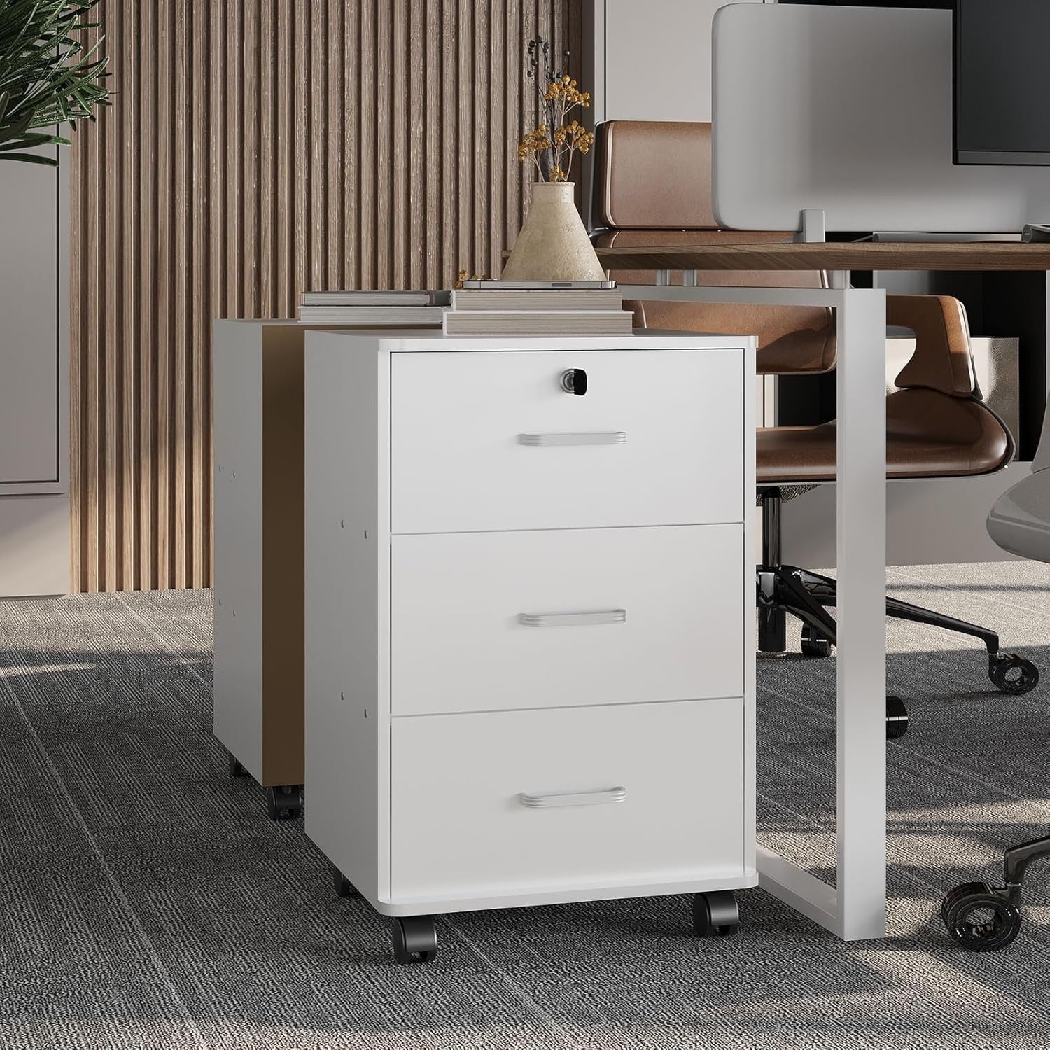 Mobile 3 Drawer File Cabinet Lockable Under Desk A4 Letter White