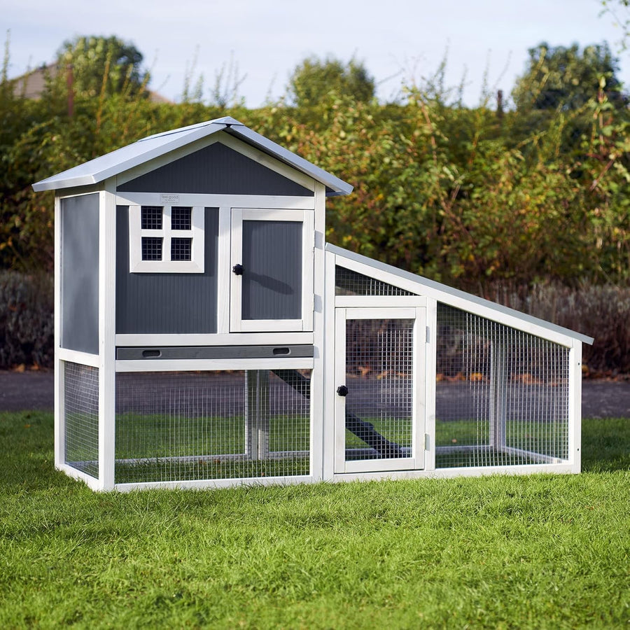 Large Double Rabbit Hutch & Run Outdoor Indoor 2 Tier Secure Wooden Cage