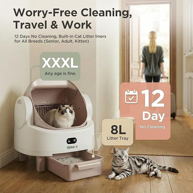 XXL Self Cleaning Cat Litter Box App Control Open Top Champagne