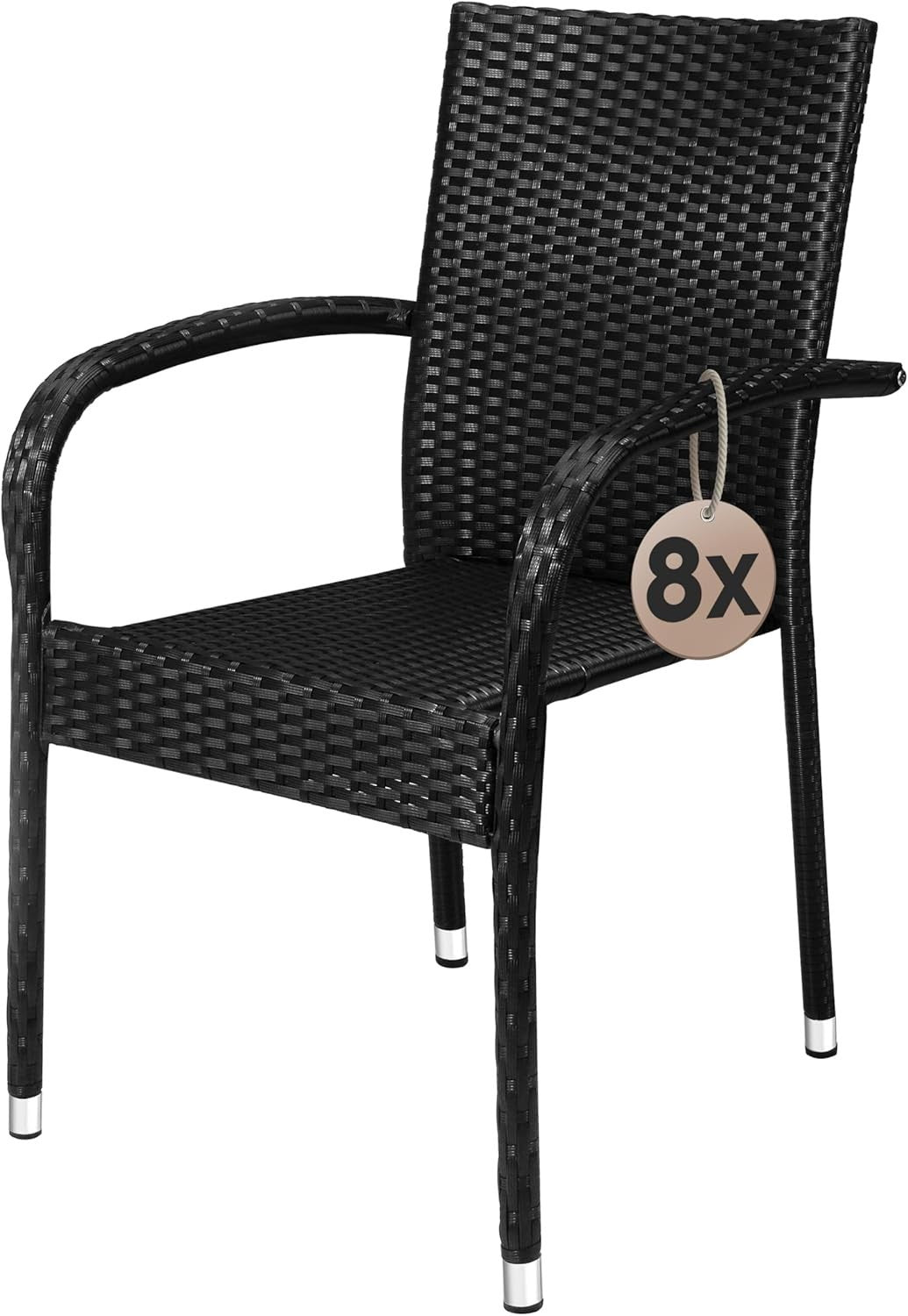 Black Rattan Garden Dining Chairs Set of 8 Stackable Weatherproof Patio Seats