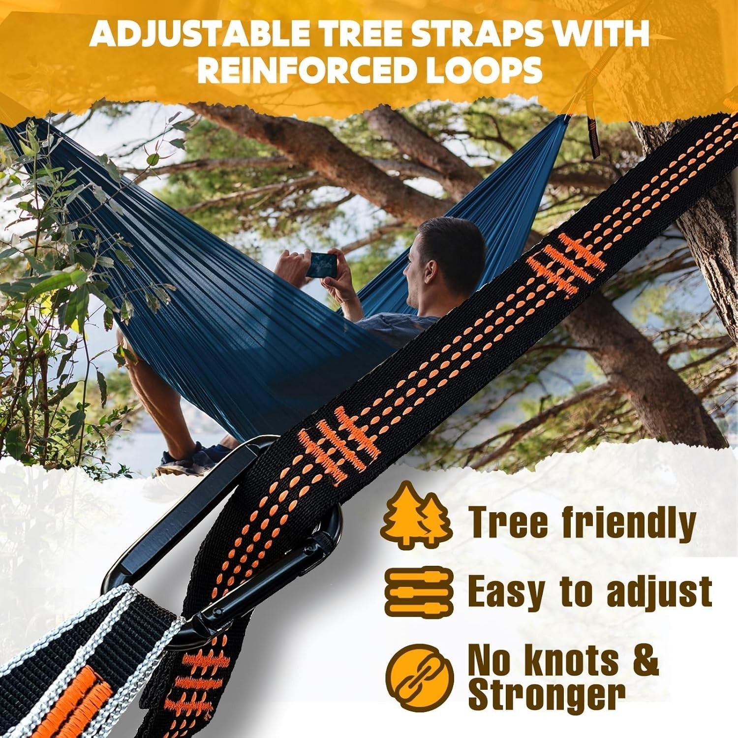Ultra-Light Travel Camping Hammock, 300kg Load, Quick-Dry Nylon, 2 Carabiners