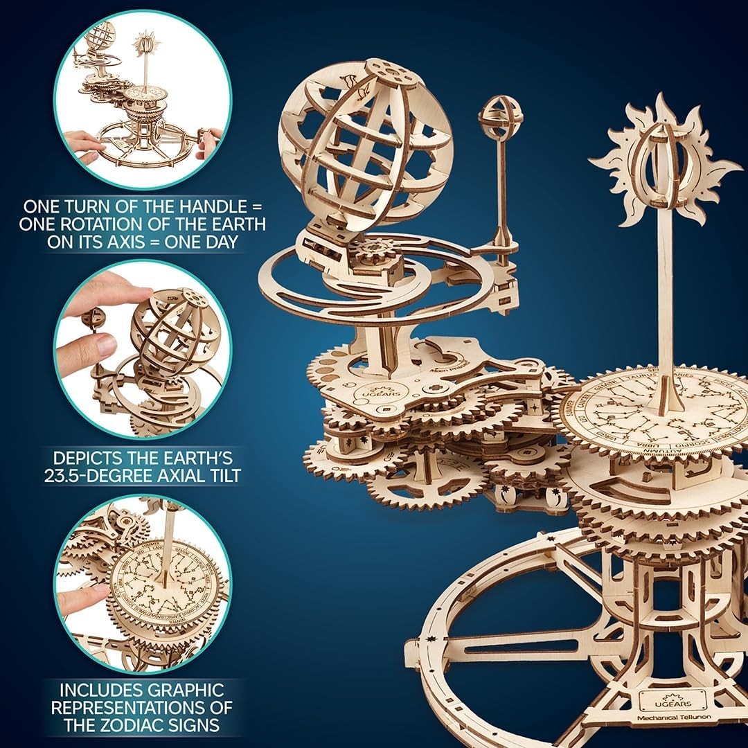 3D Wooden Solar System Puzzle Model Kit – Mechanical Gears, Educational