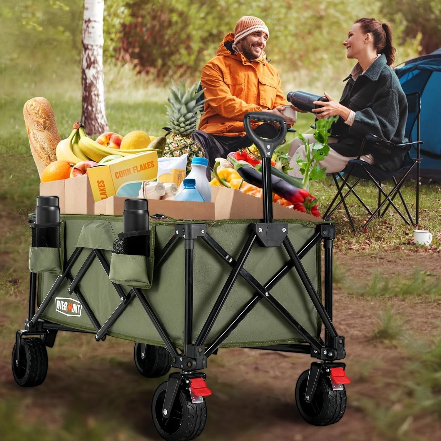 Green Heavy Duty Camping Wagon 150kg Extra Wide Wheel Folding Festival Garden