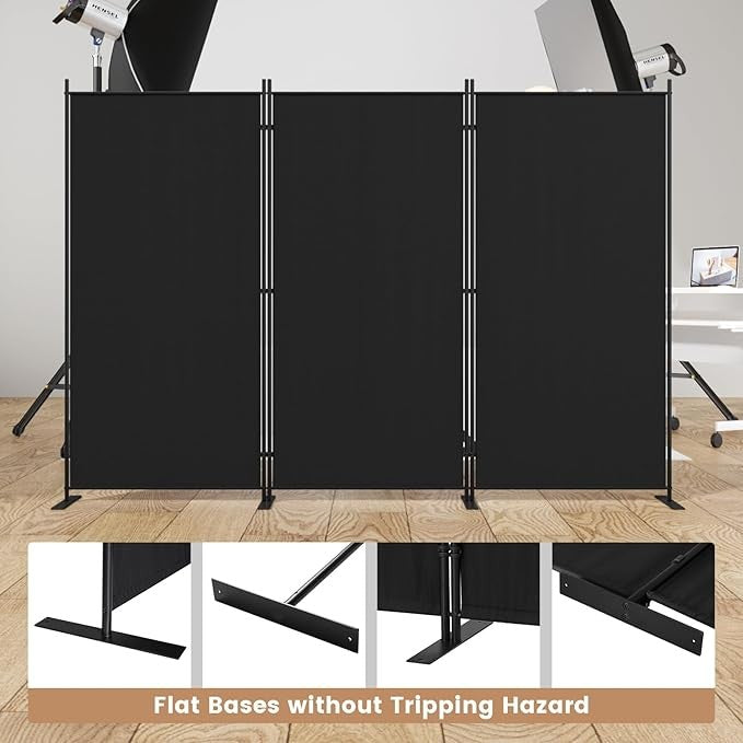 3-Panel 6FT Folding Room Divider Black Privacy Screen Partition Wall Office