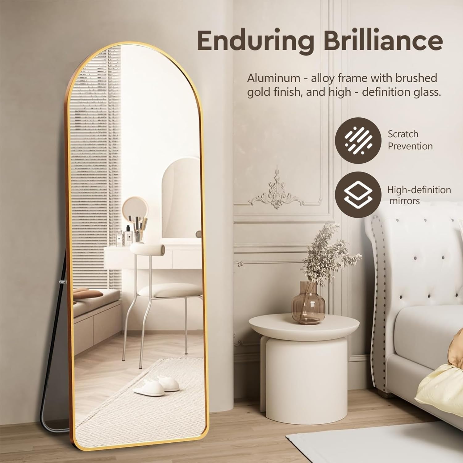 Gold Full-Length Floor Mirror 147x45cm with Dual Mounting & Stand