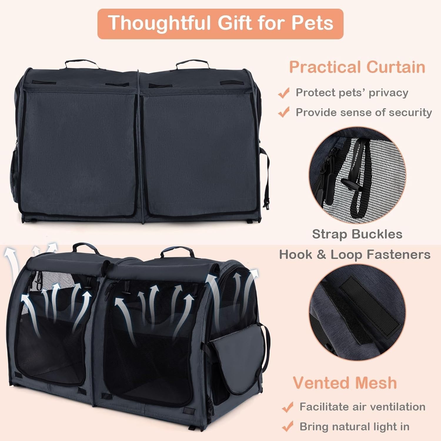 Foldable Pet Carrier 2-in-1 Cat Dog Travel Crate with Hammocks & Litter Box