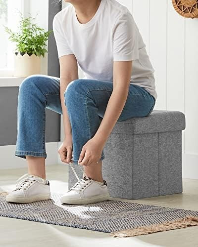 Light Grey Folding Storage Ottoman Cube 38cm Footstool with Lid & Tufted Seat