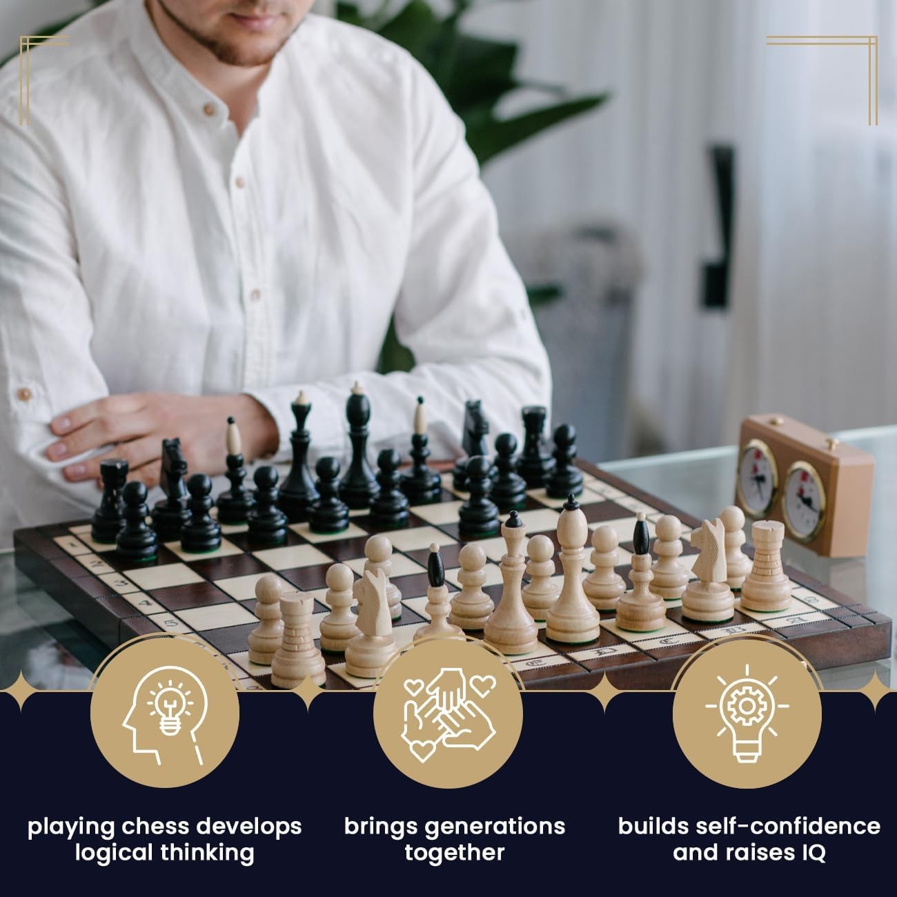 Tournament Wooden Chess Set 50cm Inlaid Foldable Board Staunton No.5 Pieces