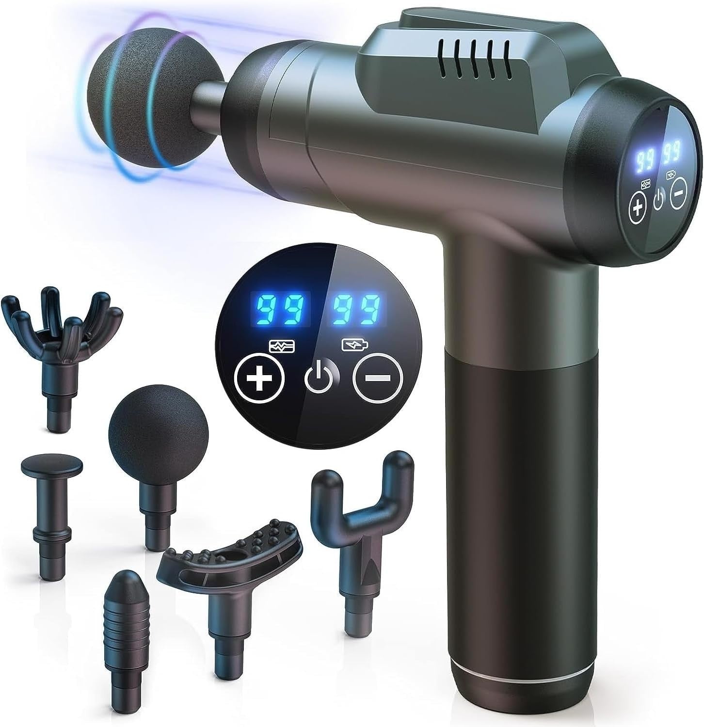 Massage Gun Deep Tissue Percussion 99 Speeds LCD Touch 6 Heads Portable