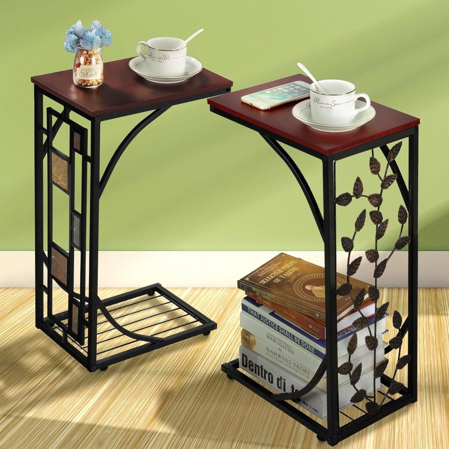 C-Shaped Sofa Side Table with Storage Shelf – Compact Laptop Snack Tray