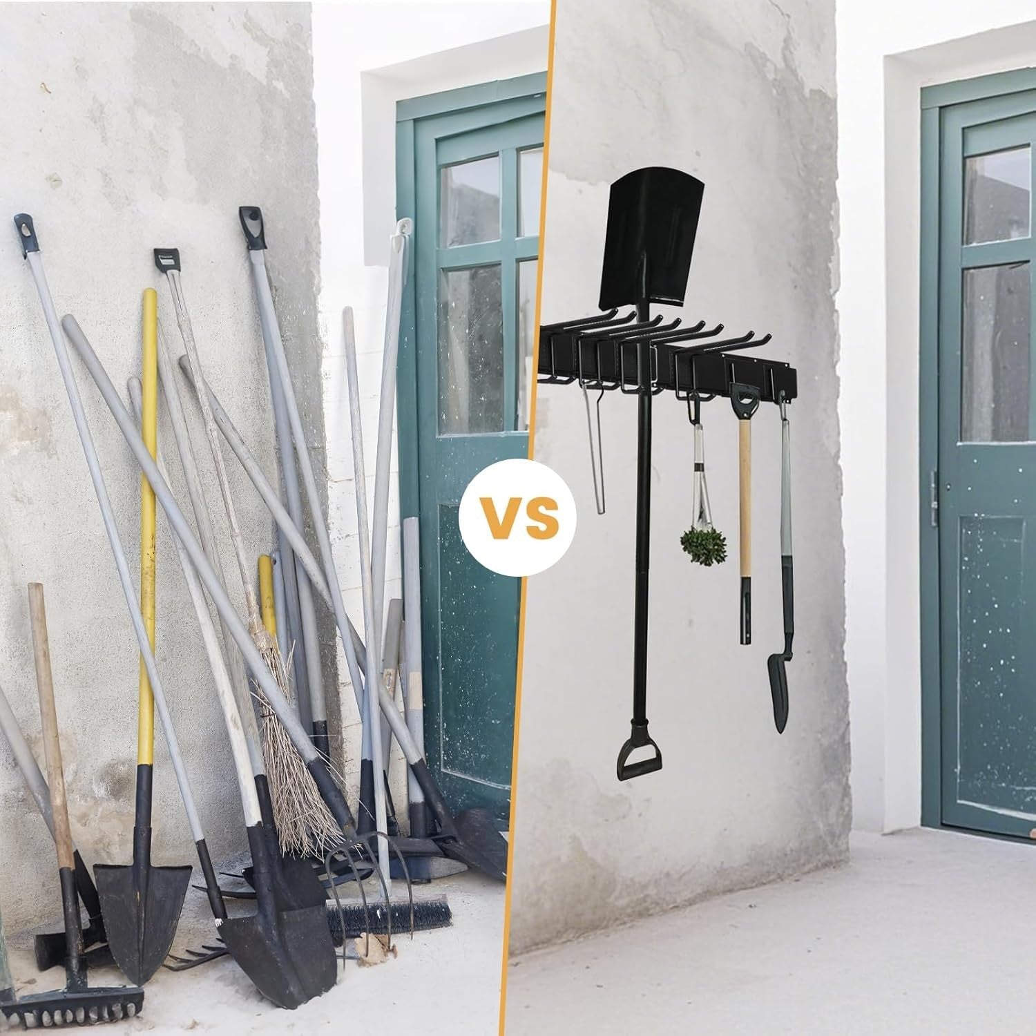 Wall-Mount Garden Tool Rack 81cm 6 Hooks & 2 Straps Garage Organizer