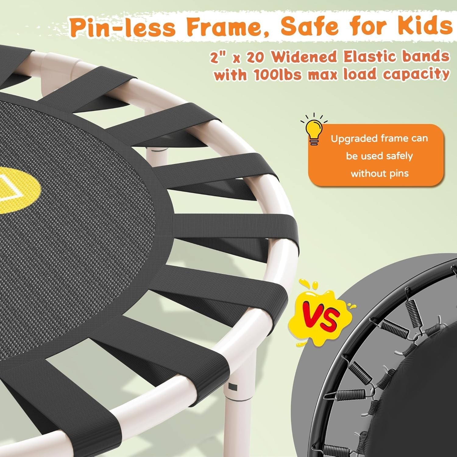 3FT Kids Trampoline Adjustable Handle Silent Indoor Rebounder Ages 1-6